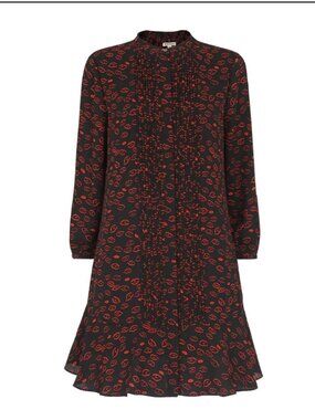 Whistles Lilly Lips Print Pintuck Dress Size 6